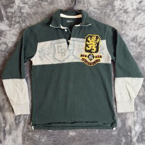Gap Kids Rugby Polo Short Geeen Size L 10 Embroidered Patch Long Sleeve